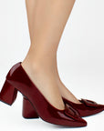 Zapatillas vino para mujer con hebilla en punta fina y tacón bloque de 6cm 
