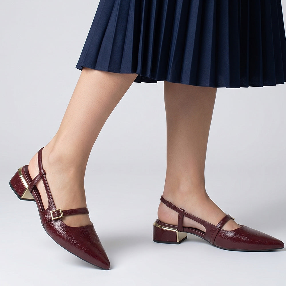 Zapatillas vino destalonadas para mujer con punta fina y tacón bajo cuadrado de 4cm