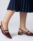 Zapatillas vino destalonadas para mujer con punta fina y tacón bajo cuadrado de 4cm