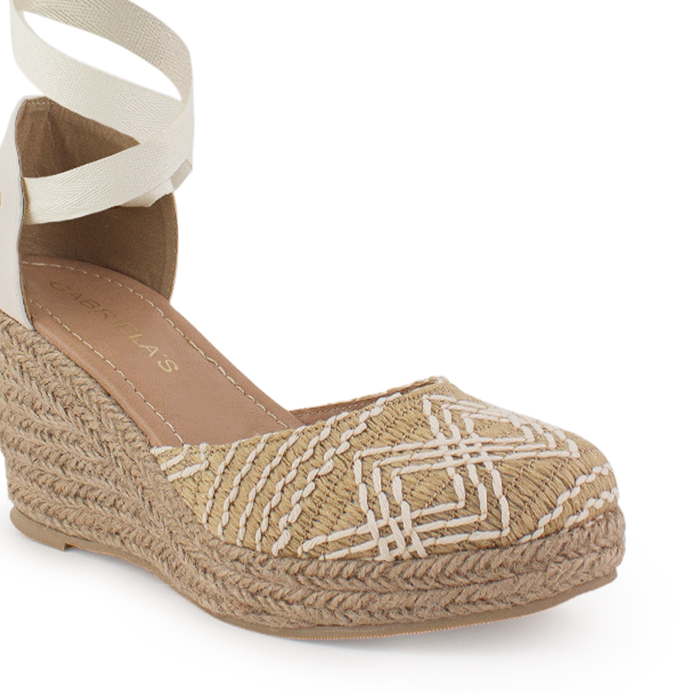 Alpargata Beige Yute Dama Punta Cerrada Listones 4480046