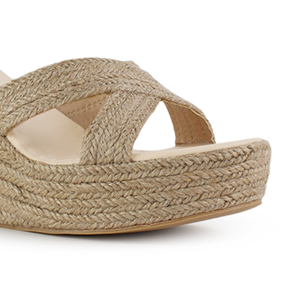 Alpargata Beige Plataforma Alta Empeine Cruzado Pulsera Yute 4920017