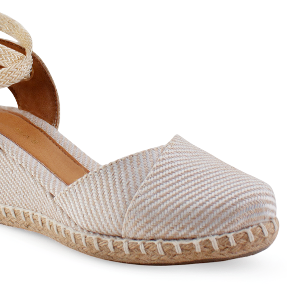 Alpargata Beige Dama Punta Cerrada Cordones Destalonado Casual 3402691