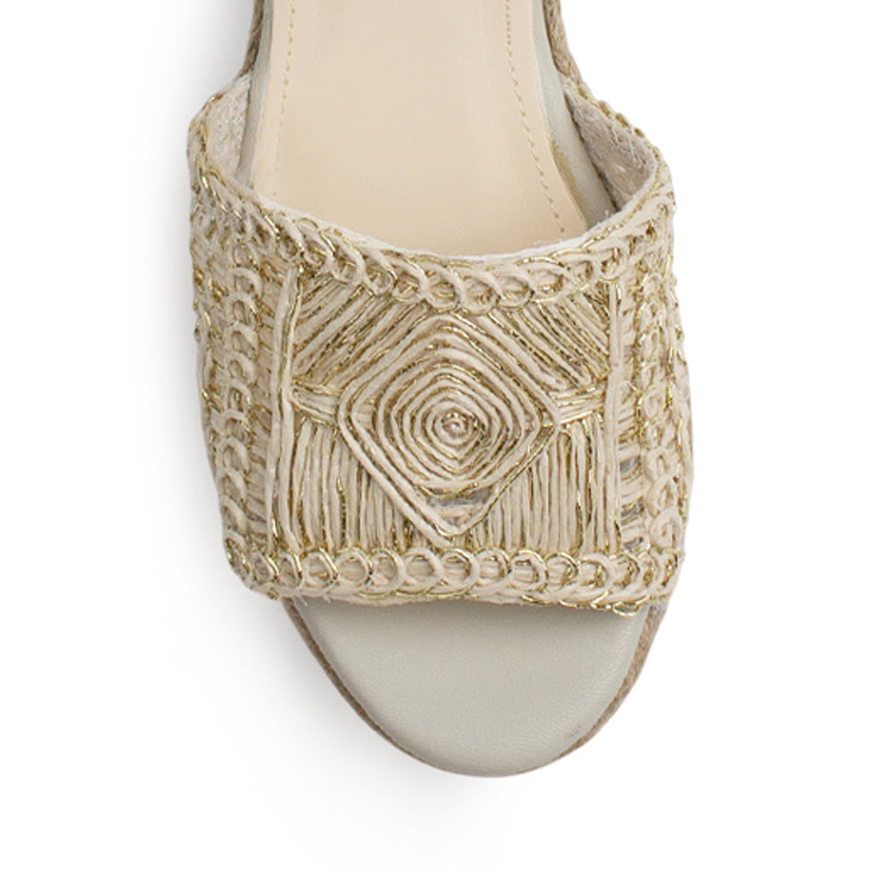 Alpargata Beige Oro Mujer Pulsera Talon Descubierto Tira Ancha Moda 3402991