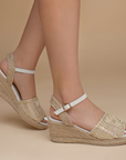 Alpargata Beige Oro Mujer Pulsera Talon Descubierto Tira Ancha Moda 3402991
