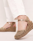 Alpargata Oro Casual Plataforma Alta Yute Pulsera Hebilla Tejida 3403003