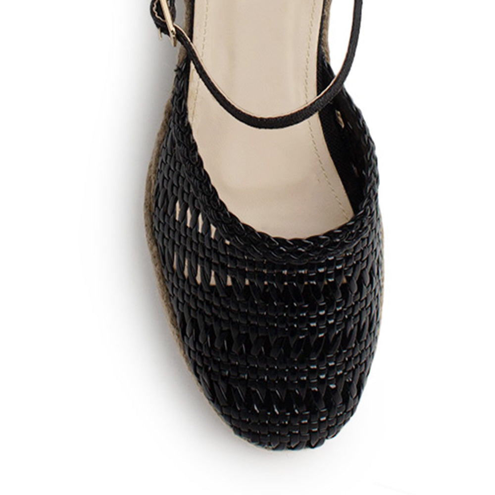 Alpargata Negro Casual Plataforma Alta Yute Pulsera Hebilla Tejida 3403004