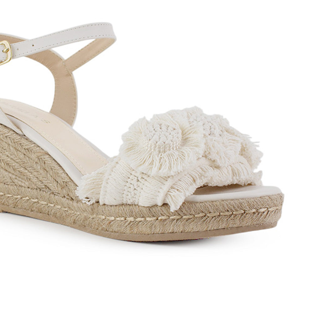 Alpargata Beige Dama Tira Ancha Con Flores Moda Casual Pulsera 3690128