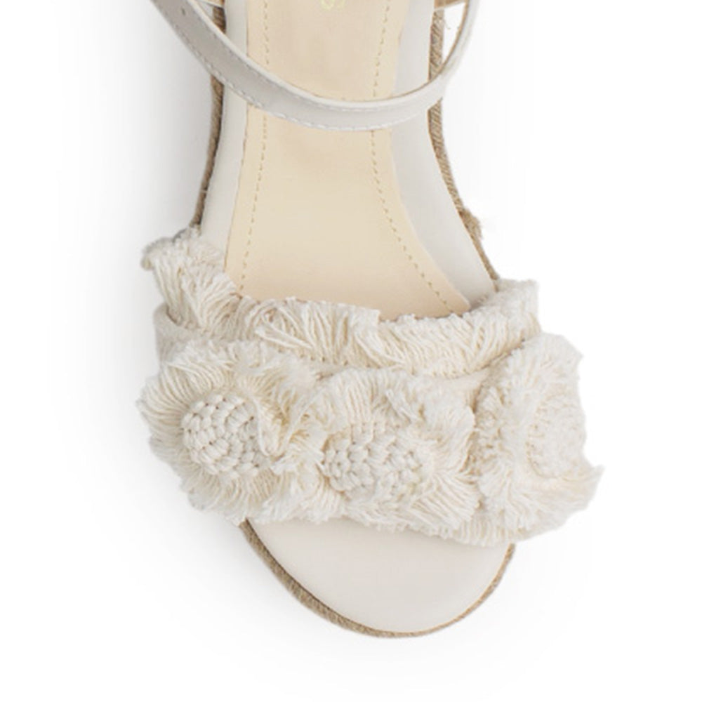 Alpargata Beige Dama Tira Ancha Con Flores Moda Casual Pulsera 3690128