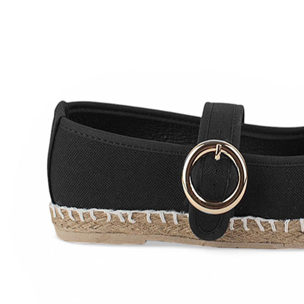Vista trasera de alpargatas para mujer con pulsera de piso color negro
