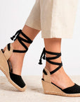 Alpargata Negro Destalonado Punta Cerrada Plataforma Yute Cordones 3402680