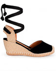 Alpargata Negro Destalonado Punta Cerrada Plataforma Yute Cordones 3402680