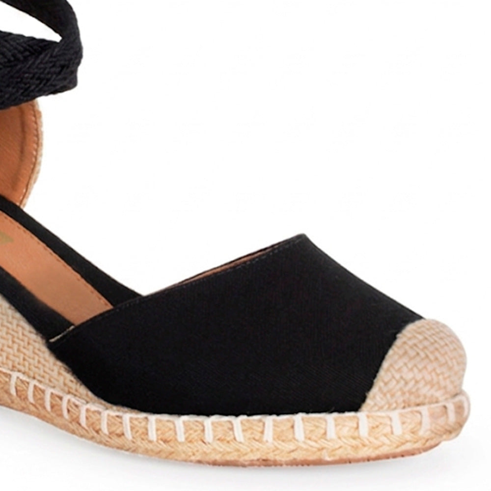 Alpargata Negro Destalonado Punta Cerrada Plataforma Yute Cordones 3402680