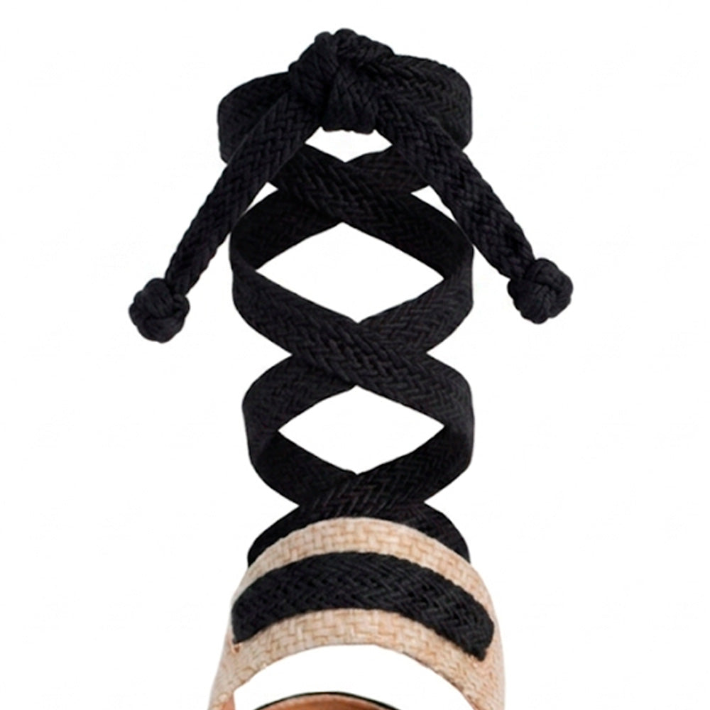 Alpargata Negro Destalonado Punta Cerrada Plataforma Yute Cordones 3402680