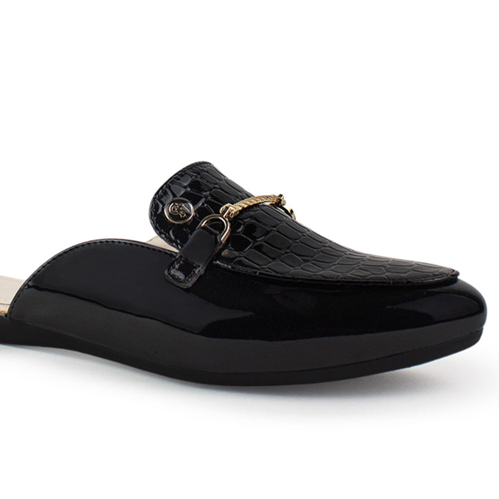Zapato Negro Mule Mujer Casual Hebilla Dorada Elegante Moda 3510193