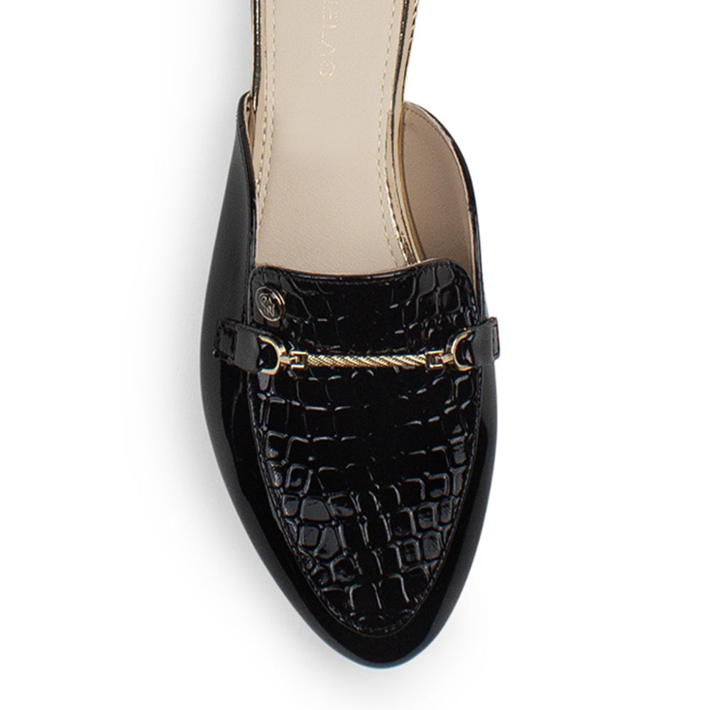 Zapato Negro Mule Mujer Casual Hebilla Dorada Elegante Moda 3510193