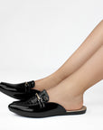 Zapato Negro Mule Mujer Casual Hebilla Dorada Elegante Moda 3510193