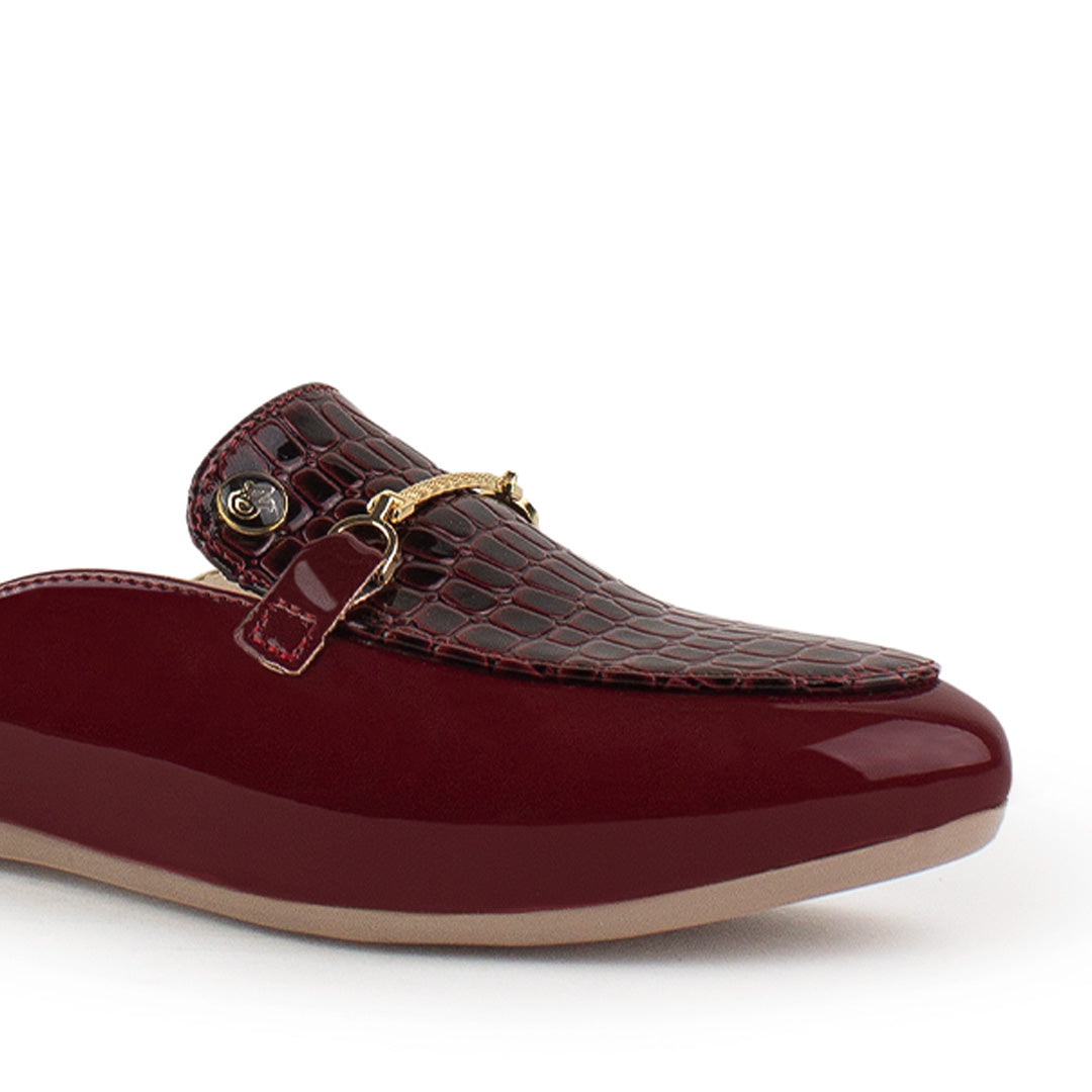 Zapato Vino Mule Mujer Casual Hebilla Dorada Elegante Moda 3510194