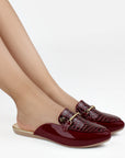 Zapato Vino Mule Mujer Casual Hebilla Dorada Elegante Moda 3510194