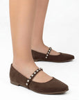 Balerina Cafe Dama Tipo Flats Ajuste Pulsera Pedreria Comodo Moda 3510212