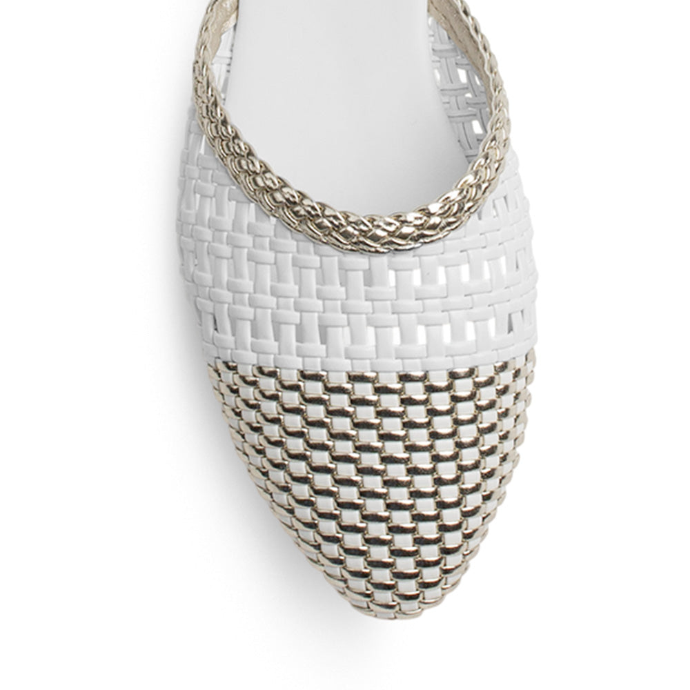 Balerina Oro Blanco Dama Casual Puntal Mules Entrelazado Moda Mujer 3201453