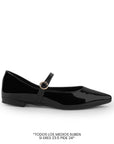 Flats Negro Zapato Plano Mujer Con Correa Hebilla Fina Formal Dama 4930018