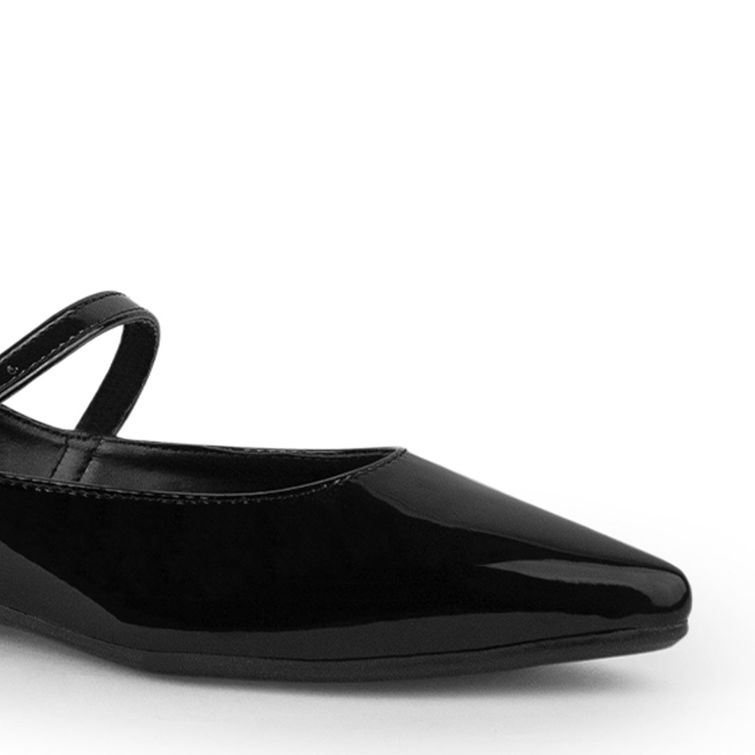 Flats Negro Zapato Plano Mujer Con Correa Hebilla Fina Formal Dama 4930018