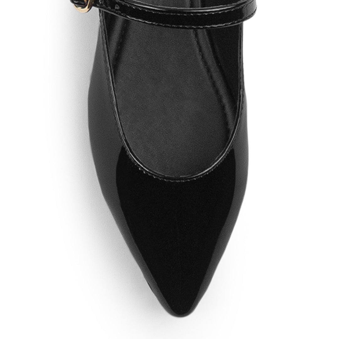 Flats Negro Zapato Plano Mujer Con Correa Hebilla Fina Formal Dama 4930018