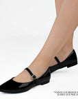 Flats Negro Zapato Plano Mujer Con Correa Hebilla Fina Formal Dama 4930018