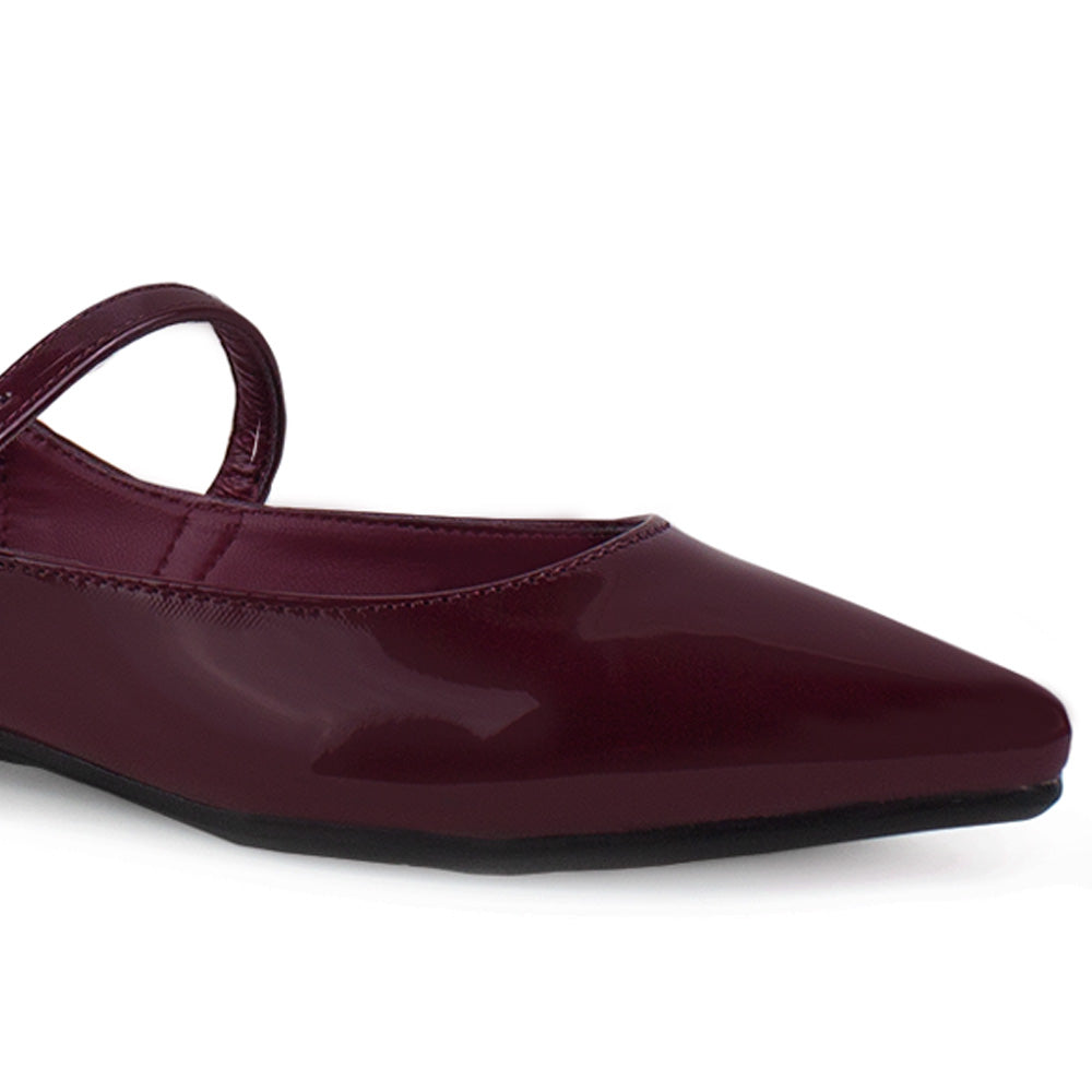 Flats Vino Zapato Plano Mujer Con Correa Hebilla Fina Formal Dama 4930019