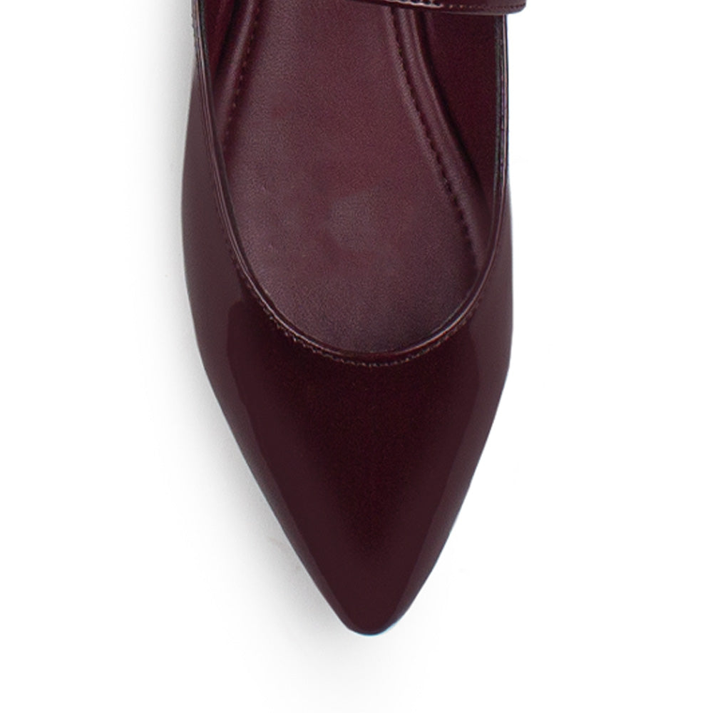 Flats Vino Zapato Plano Mujer Con Correa Hebilla Fina Formal Dama 4930019