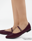 Flats Vino Zapato Plano Mujer Con Correa Hebilla Fina Formal Dama 4930019