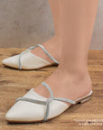 Mules Beige Dama Tiras Brillos Casual Piso Destalonado Moda Puntal 3402506
