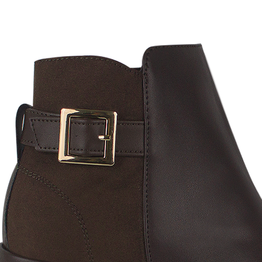 Bota Cafe Mujer Casual Tacon Grueso Hebilla Adorno Puntal Moda 3201323