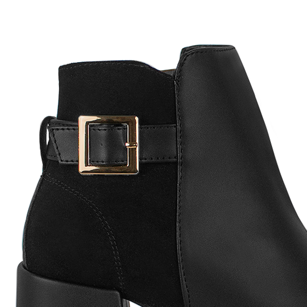 Bota Negro Mujer Casual Tacon Grueso Hebilla Adorno Puntal Moda 3201324