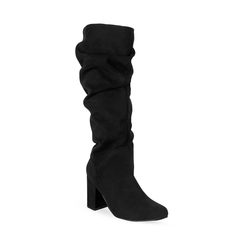 Bota Negro Mujer Larga Plisada Moda Comoda Casual Tacon Alto 3201325