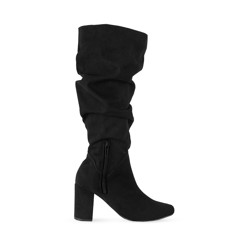 Bota Negro Mujer Larga Plisada Moda Comoda Casual Tacon Alto 3201325