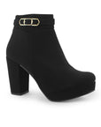 Botin Negro Dama Tacon Alto Hebilla Decorativa Moderno Elegante 3201374