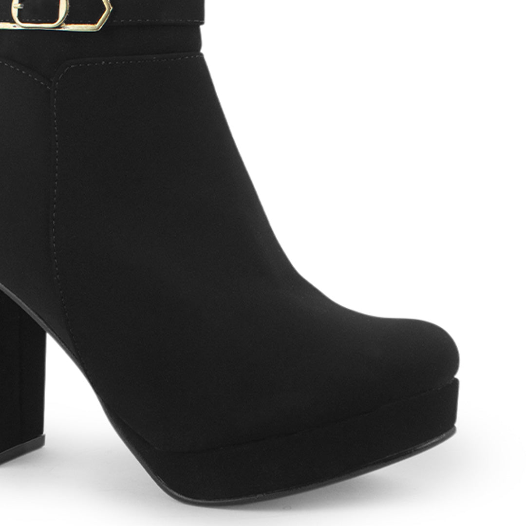 Botin Negro Dama Tacon Alto Hebilla Decorativa Moderno Elegante 3201374