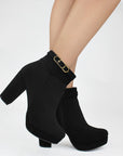 Botin Negro Dama Tacon Alto Hebilla Decorativa Moderno Elegante 3201374