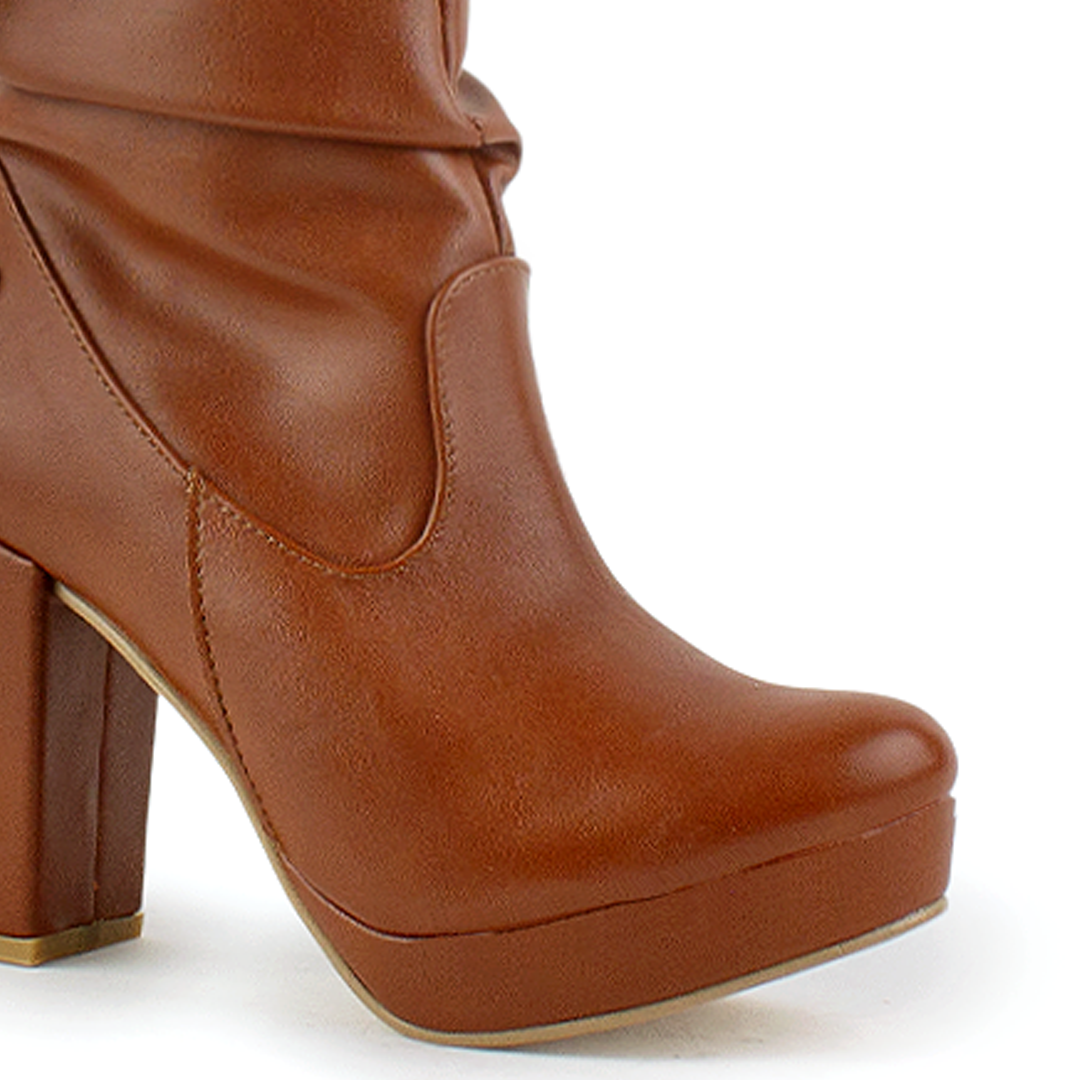 Bota Cafe Larga Mujer Tacon Alto Punta Redonda Moda Elegante 3201378