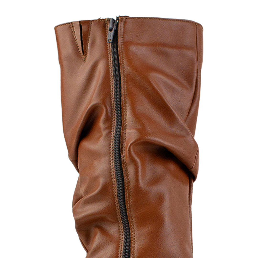 Bota Cafe Larga Mujer Tacon Alto Punta Redonda Moda Elegante 3201378