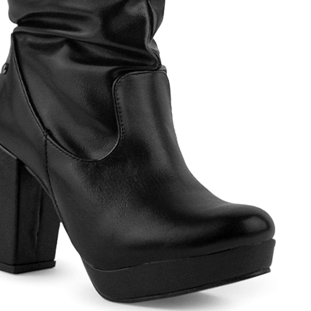 Bota Negro Larga Mujer Tacon Alto Punta Redonda Moda Elegante 3201379