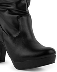 Bota Negro Larga Mujer Tacon Alto Punta Redonda Moda Elegante 3201379