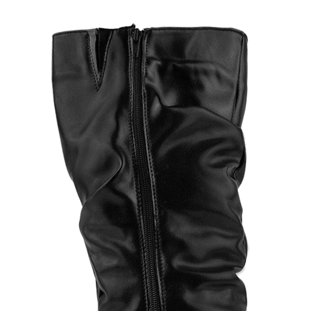 Bota Negro Larga Mujer Tacon Alto Punta Redonda Moda Elegante 3201379