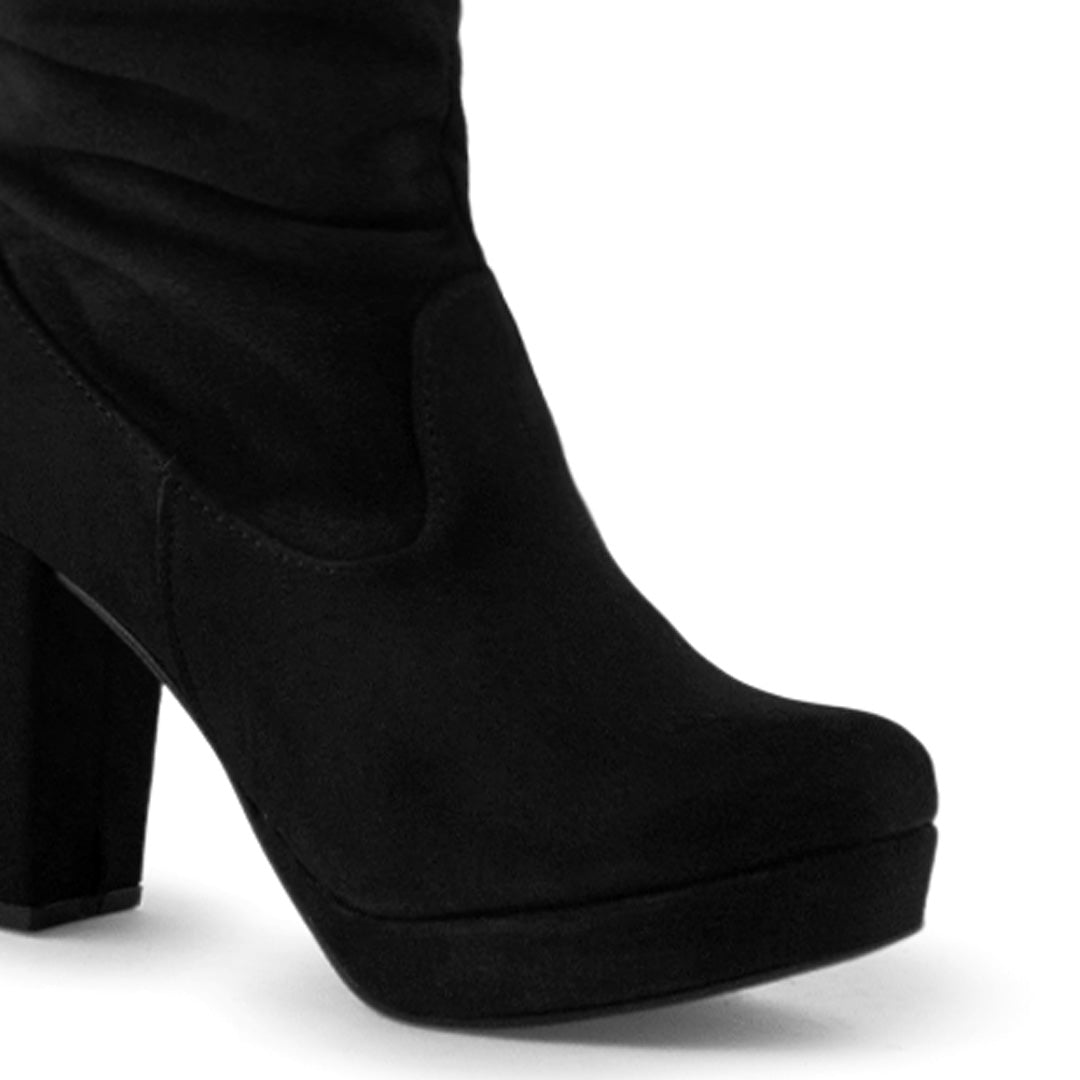 Bota Negro Larga Mujer Tacon Alto Punta Redonda Moda Elegante 3201380