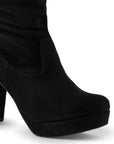 Bota Negro Larga Mujer Tacon Alto Punta Redonda Moda Elegante 3201380