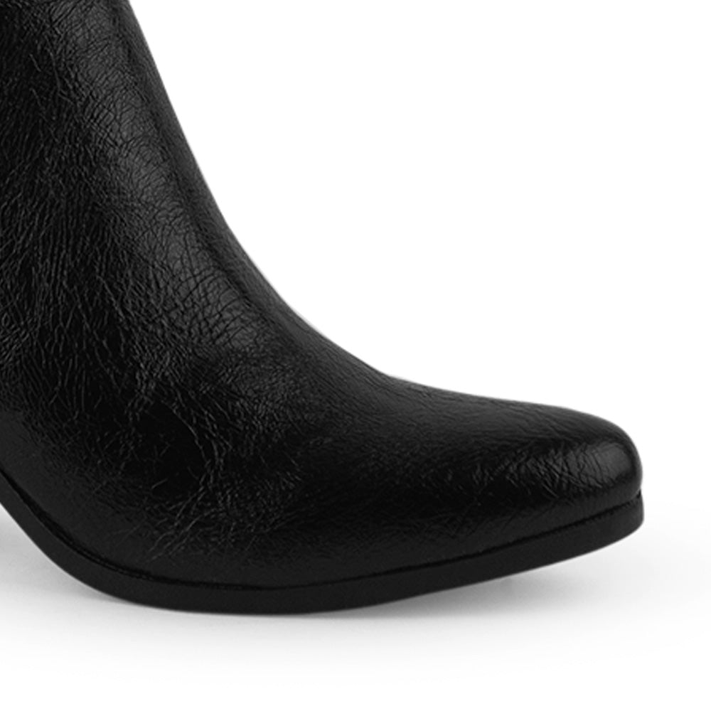 Bota Negro Hebilla Moderno Tacon Ancho Moda Punta Fina 3201381