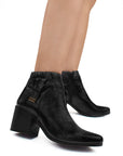 Bota Negro Hebilla Moderno Tacon Ancho Moda Punta Fina 3201381