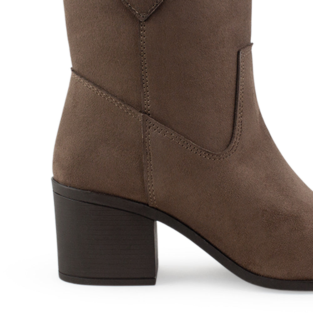 Bota Cafe Vaquera Tacon Grueso Moderna Casual Comoda 3201383