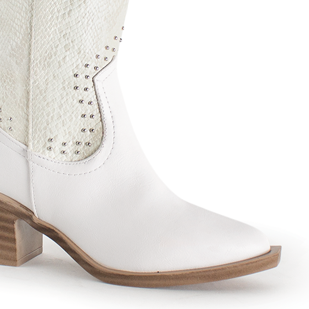 Bota Beige Mujer Casual Vaquera Estoperoles Moda Tacon Ancho 3201384